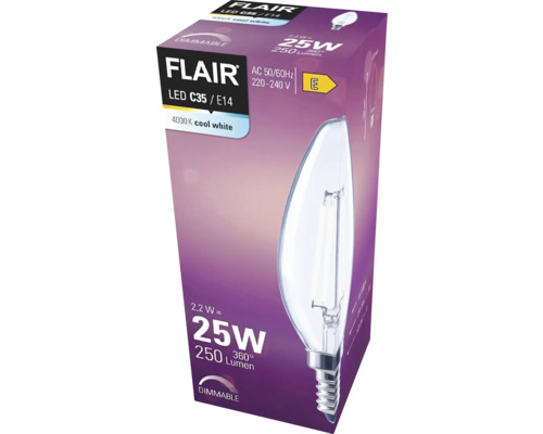 FLAIR LED žiarovka C35/E14, 2,2 W, 250 lúmenov
