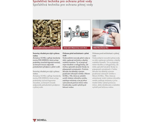 Informácie o hygiene pitnej vody s rohovými ventilmi a filtrami Schell