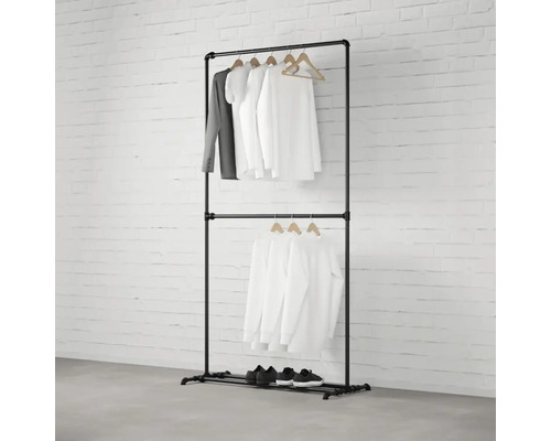 Stojan na šaty s dvomi tyčami a spodnou policou na topánky