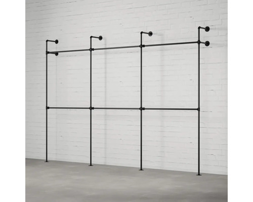 Kovový vešiak na oblečenie s dvoma tyčami na montáž na stenu