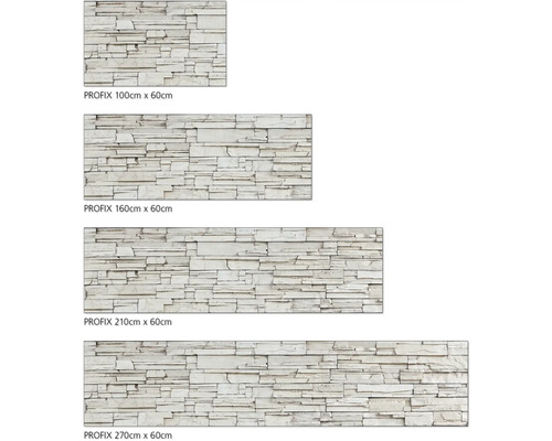 Niekoľko vzoriek obkladov stien Profix v rôznych veľkostiach.