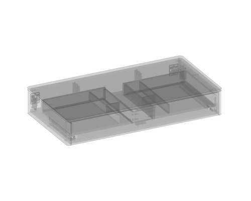 Priehľadný úložný box s priehradkami na uloženie drobných dielov.