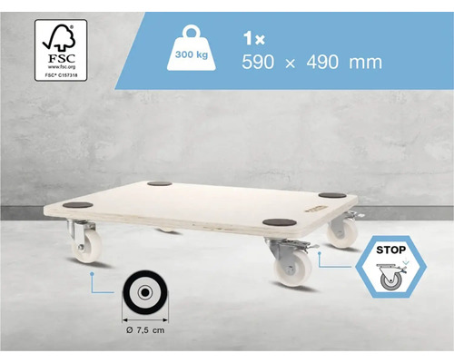 "Nábytkové kolieska s maximálnou nosnosťou 300 kilogramov, veľkosťou 590 x 490 milimetrov a priemerom koliesok 7,5 centimetrov