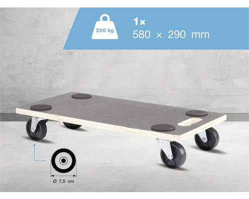 Nábytková kolieska s nosnosťou 200 kilogramov a rozmermi 580 x 290 milimetrov