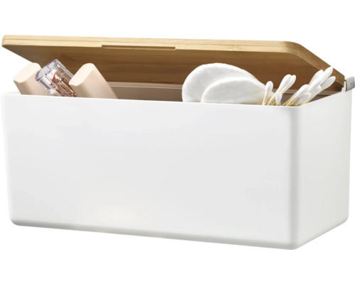 Úložný box s bambusovým vekom na kúpeľňové doplnky