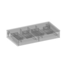 Prázdny plastový sortimentný box s priehradkami.