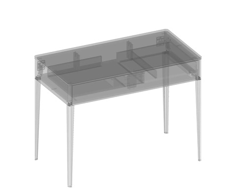 Písací stôl z priehľadného materiálu so štyrmi nohami