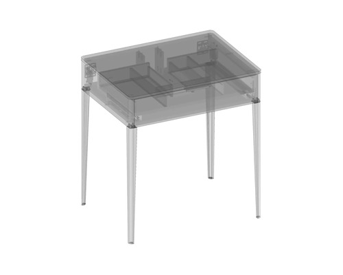 Priehľadný písací stôl so zásuvkami