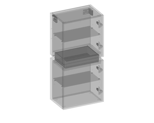 Dve priehľadné závesné skrinky s policami nad sebou