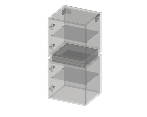 Ilustrácia dvojdielnej kuchynskej skrinky s policami