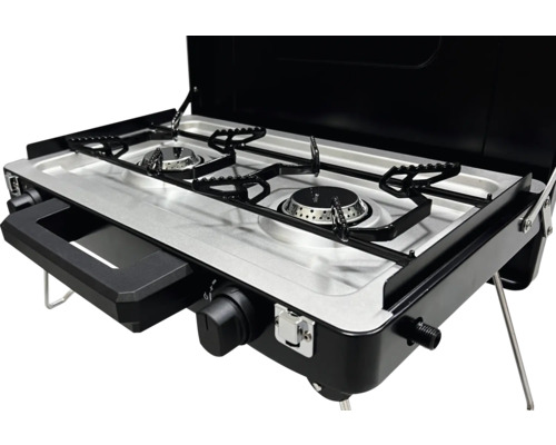 Dvojitý varič s dvoma horákmi a ochranou proti vetru