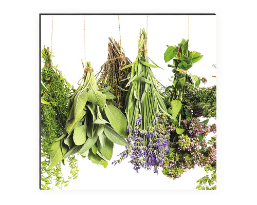 Niekoľko zväzkov bylín visí na šnúrke.