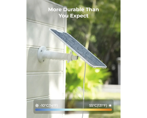 Solárny panel s nástenným držiakom pre vonkajšie kamery, vhodný pre teploty od mínus 10 stupňov Celzia do 55 stupňov Celzia