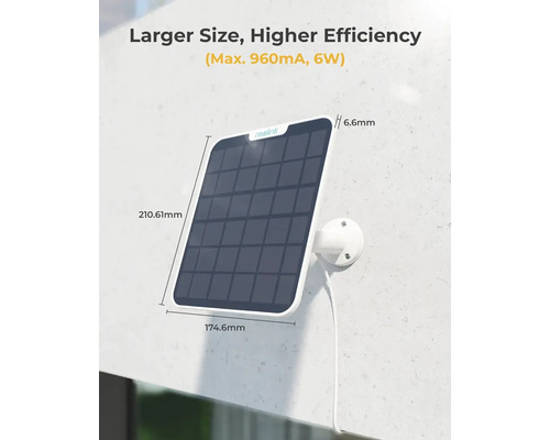 Solárny panel Reolink s rozmermi 210,61 mm x 174,6 mm a hrúbkou 6,6 mm na napájanie bezpečnostných kamier