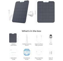 Solárny panel Reolink s držiakom, prevodník typu C na Micro-USB, montážne príslušenstvo a nálepka pre dohľad