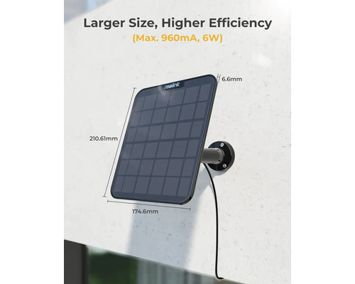 Solárny panel Reolink s rozmermi 210,61 mm x 174,6 mm a hrúbkou 6,6 mm