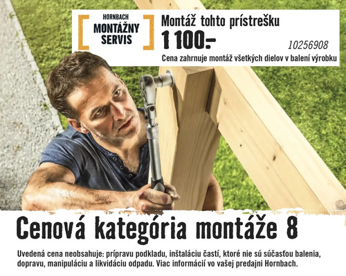 Montážny servis Hornbach pre prístrešok. Cena zahŕňa montáž všetkých dielov v balení výrobku.