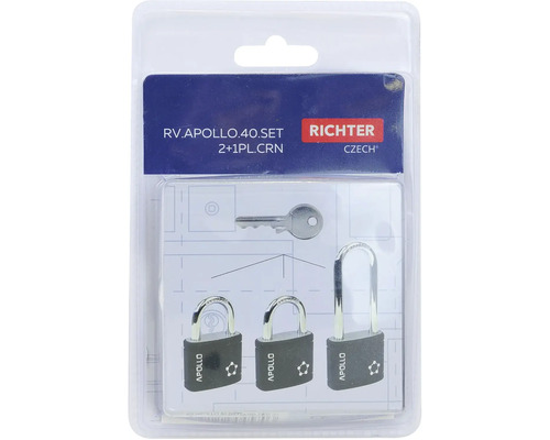 Sada zámkov s kľúčom v blistrovom balení