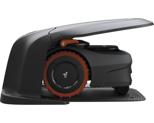 Robotická kosačka na trávu s otvoreným krytom