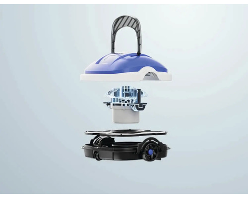 Rozložený pohľad na bazénového čistiaceho robota s rôznymi súčasťami