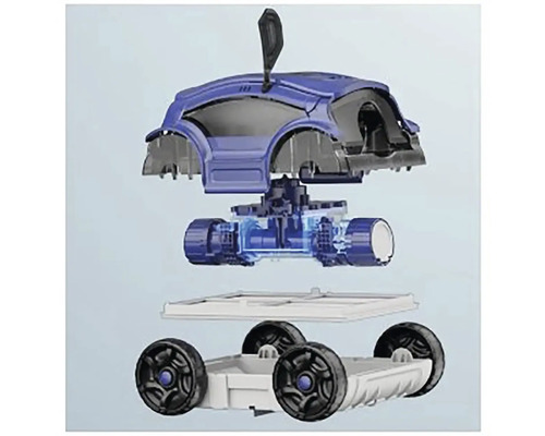 Rozložený pohľad na čistiaceho robota do bazéna.