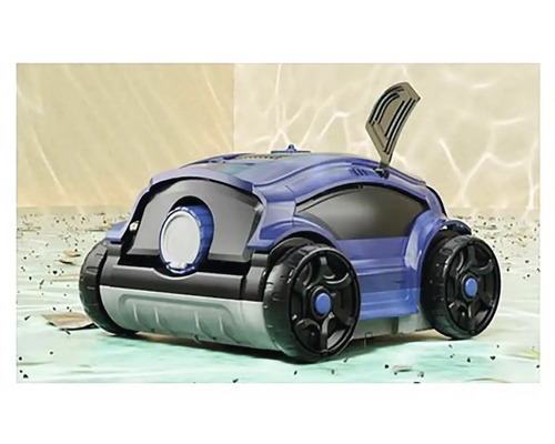 Modrý robotický čistič bazénov s kolieskami