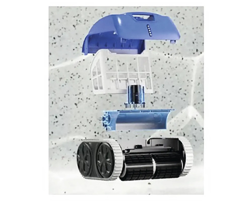 Rozložený pohľad na robotický čistič bazéna s pásovým pohonom