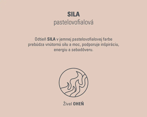 Informácie o odtieni SILA, farba pastelová fialová, symbol živlu oheň