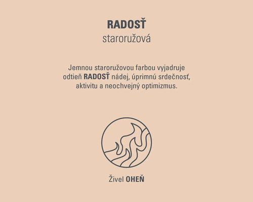 Popis odtieňa staroružovej Radost so symbolom pre živel oheň