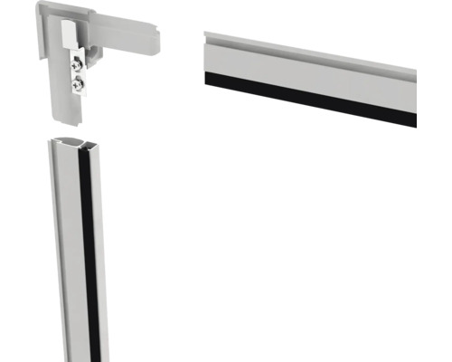 Detailný pohľad na sprchový tesniaci profil s rohom a upevňovacím materiálom