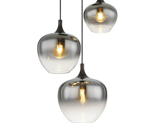Závesné svietidlo s tromi sivými sklenenými tienidlami