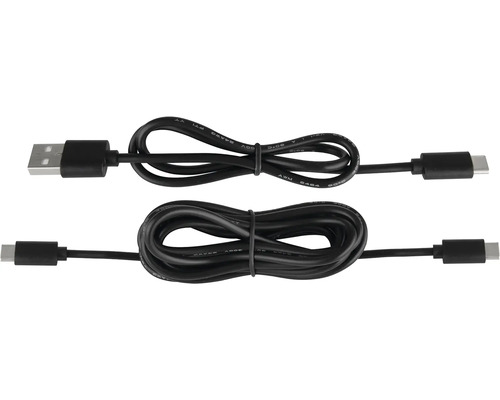 Dva čierne USB káble s konektormi USB-A a USB-C