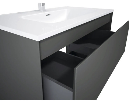 Skrinka pod umývadlo s umývadlom a otvorenými zásuvkami