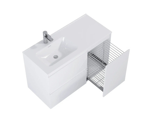 Umyvadlová skrinka s otvoreným výsuvom a umývadlovou batériou