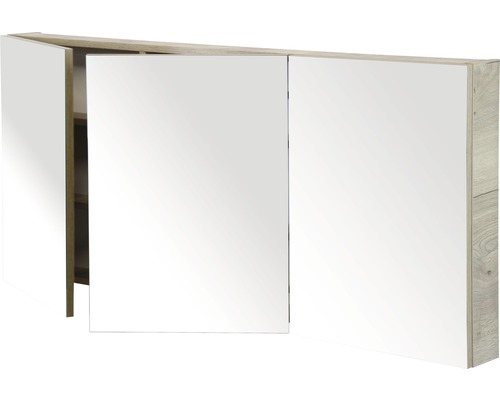 Zrkadlová skrinka s tromi dvierkami a dreveným dekorom