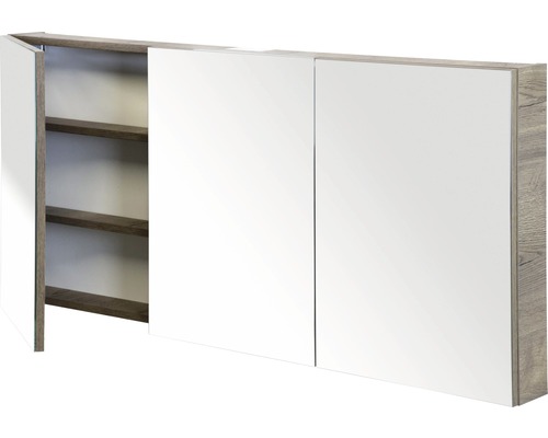 Zrkadlová skrinka s tromi dvierkami a policami