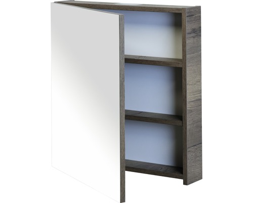 Zrkadlová skrinka s dvoma policami a otvorenými dverami