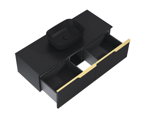 Skrinka pod umývadlo s umývadlom na dosku a otvorenými zásuvkami