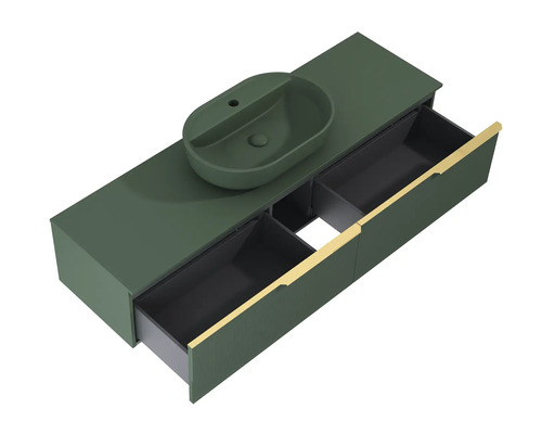 Skrinka pod umývadlo s umývadlom na dosku a otvorenými zásuvkami