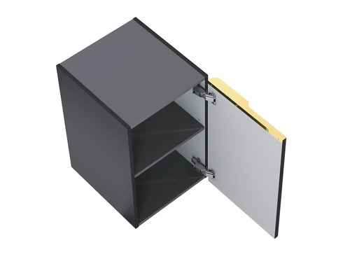 Závesná skrinka s otvorenými dvierkami a dvoma policami