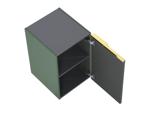 Závesná skrinka s otvorenými dverami a dvoma policami