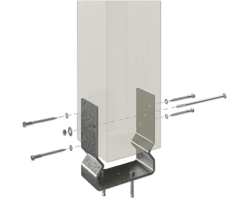 Pätka stĺpika so skrutkami a upevňovacím materiálom pre drevenú konštrukciu