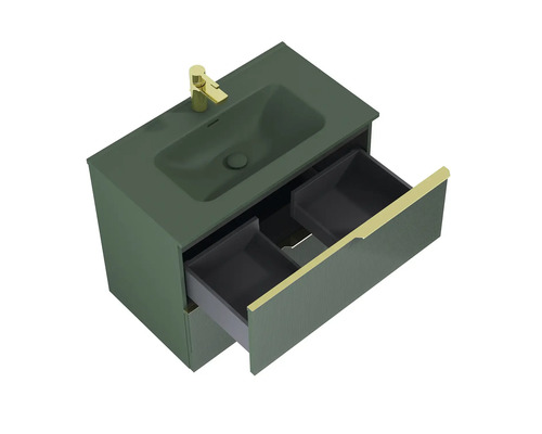 Skrinka pod umývadlo s otvoreným zásuvkovým systémom a umývadlom na dosku