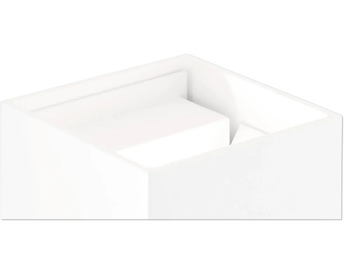 Detailný pohľad na biely kvetináč v tvare kvádra