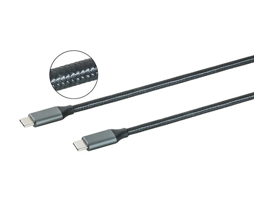 USB-C kábel s textilným opletením a sivými konektormi