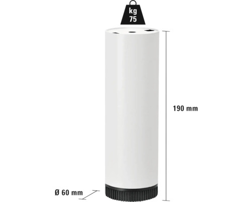 Stolová noha valcového tvaru s rozmermi 190 mm na výšku a 60 mm v priemere, nosnosť 75 kg
