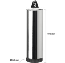 Nábytková noha z kovu, výška 190 mm, priemer 60 mm, nosnosť 75 kg