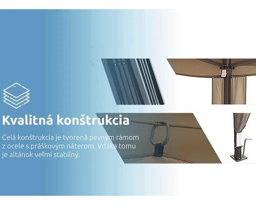 Detailný pohľad na konštrukciu altánku s oceľovým rámom