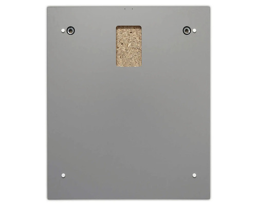 Zadná strana obdĺžnikovej dosky s montážnymi otvormi a vybraním na zavesenie