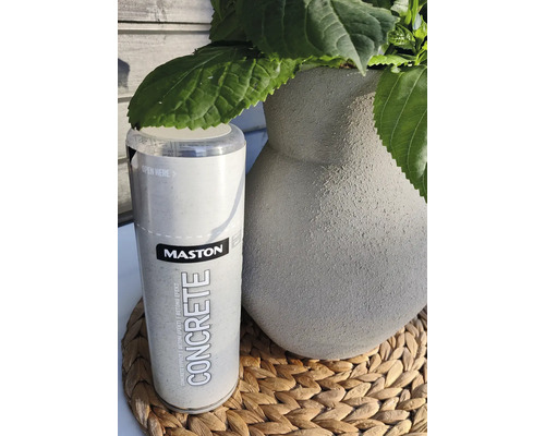 Sprej Mastons Concrete Effect vedľa kvetináča so zelenými rastlinami